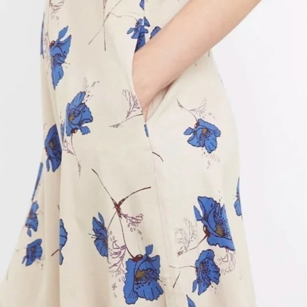 Free People Cream & Blue Floral Melanie Draped Floral Mini Dress - Picture 4 of 12